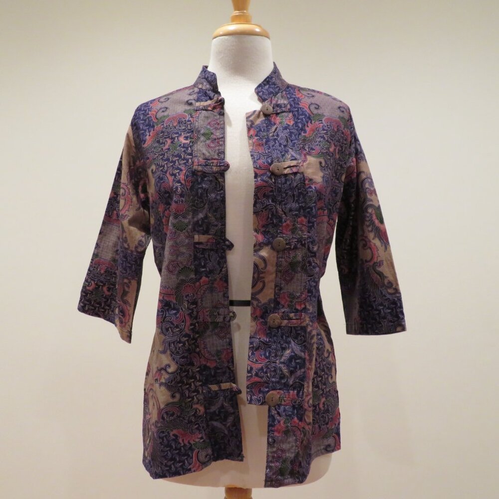 Thailand Cotton Boho Blouse Jacket Small Blue Lightweight